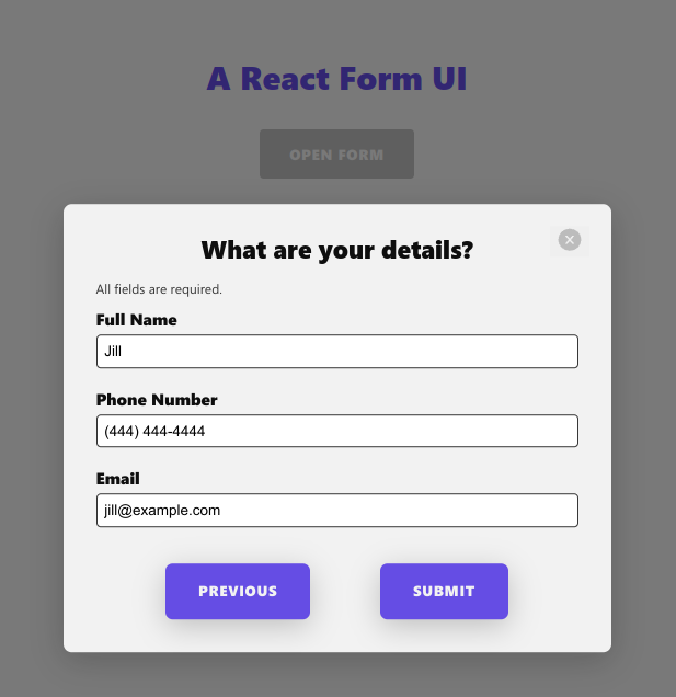 Screenshot of React Form UI experiment
