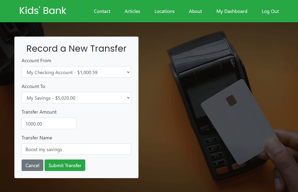 Screenshot of the Kids' Bank project